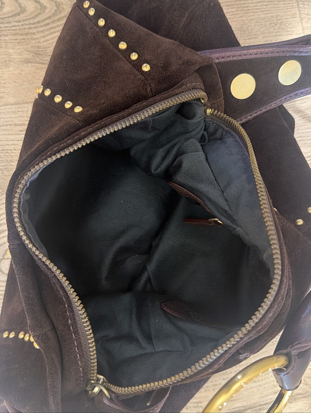MAXX New York Chocolate Brown Suede Studded Hobo Bag NWOT